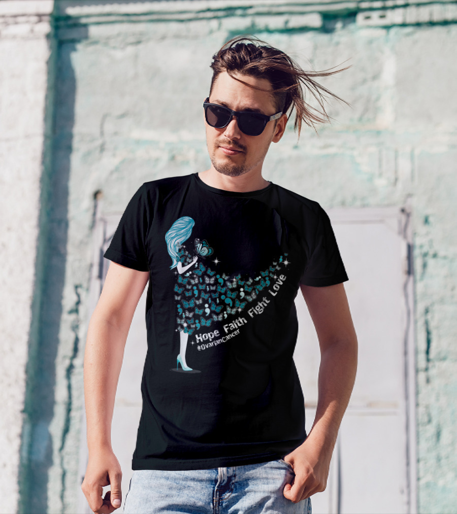 Hope Faith Fight Love Butterfly #OvarianCancer Support T-Shirt