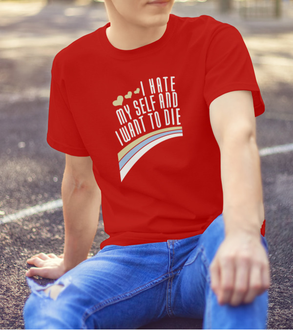 I Hate Myself And I Want To Die Damin Toell Hearts And Rainbow T-Shirt