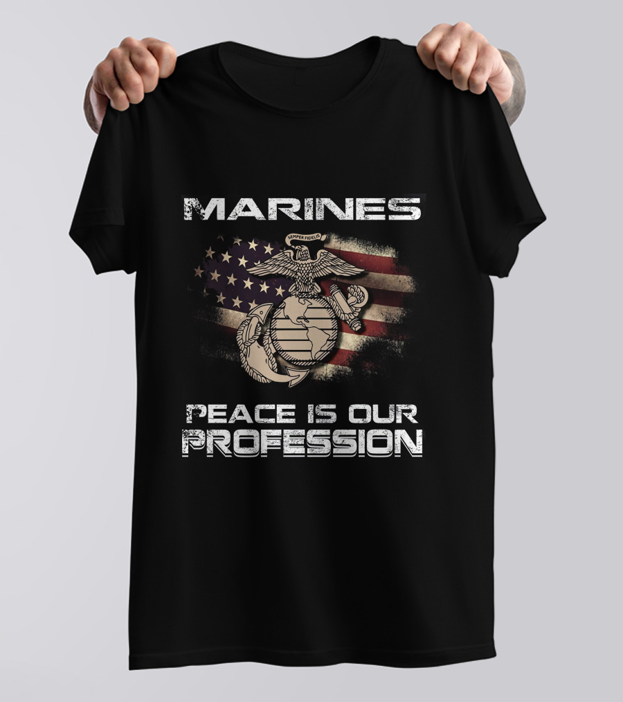 Marines Peace Is Our Profession USA Flag Emblem T-Shirt