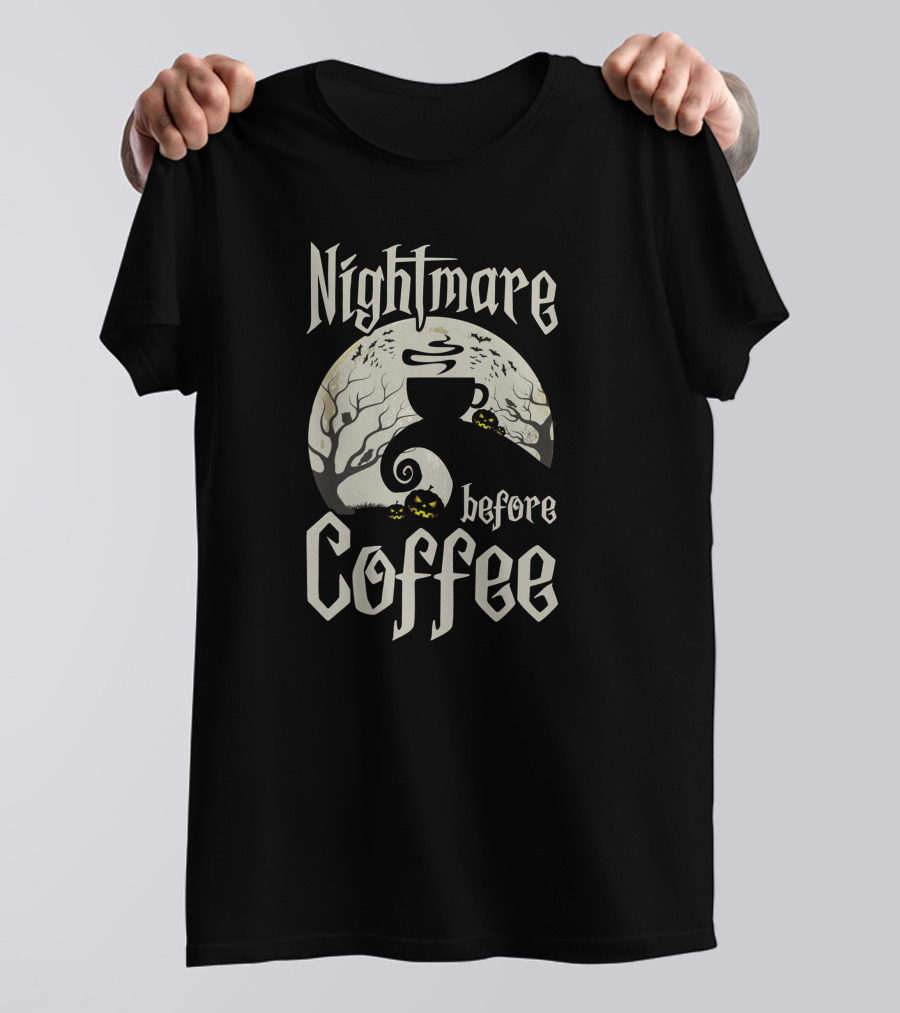 Nightmare Before Coffee Halloween Funny Gift With Pumpkin And Tree Elements T-Shirt