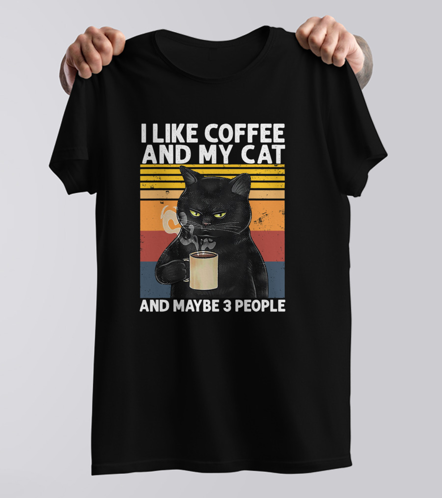 I Like Coffee And My Cat And Maybe 3 People Vintage Cat Lover Gift T-Shirt