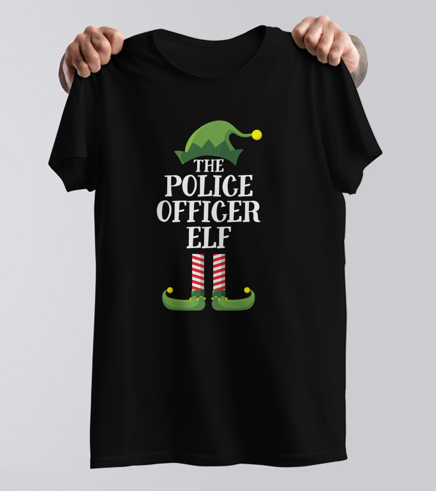 The Police Officer Elf Matching Family Christmas Party Pajamas T-Shirt
