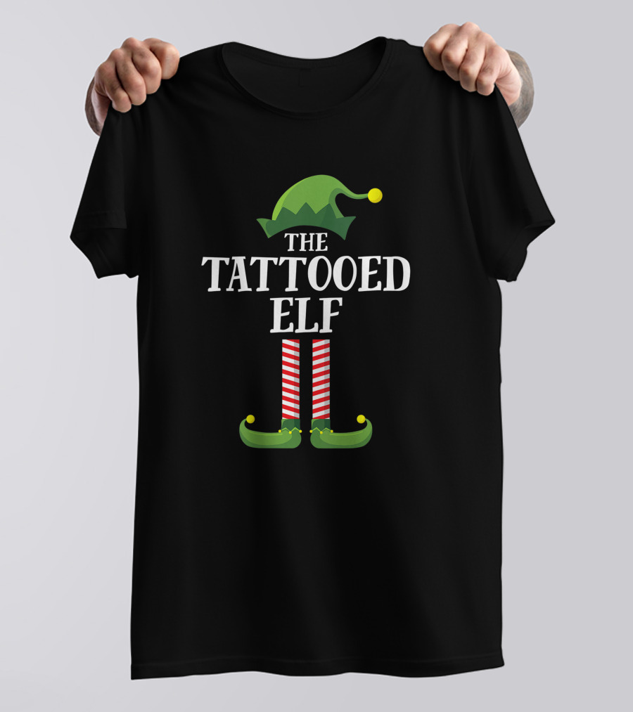 Tattooed Elf V-Neck Christmas Pajama Matching Family Group Party T-Shirt