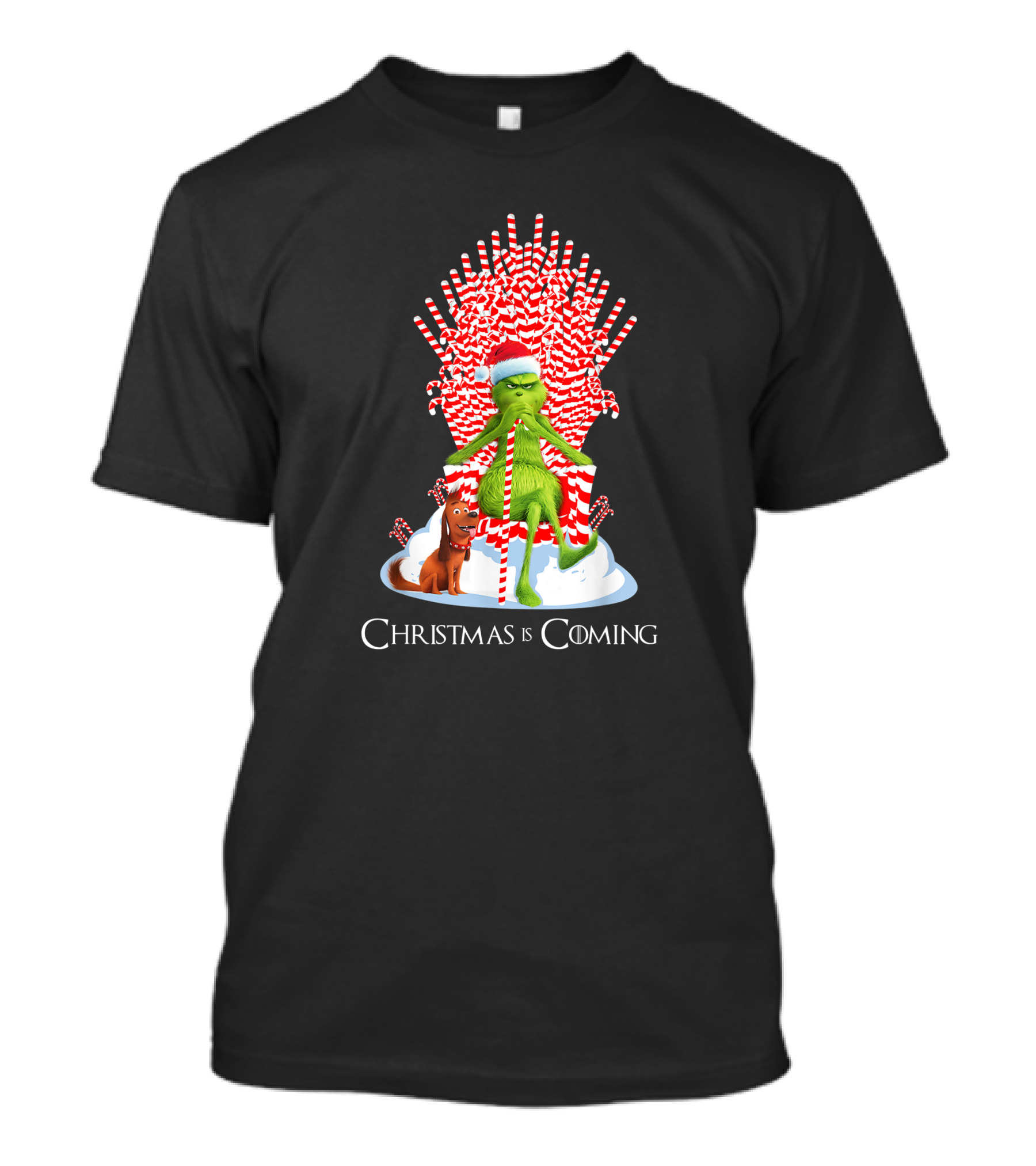 Grinch Christmas Is Coming Candy Cane Throne Funny T-Shirt