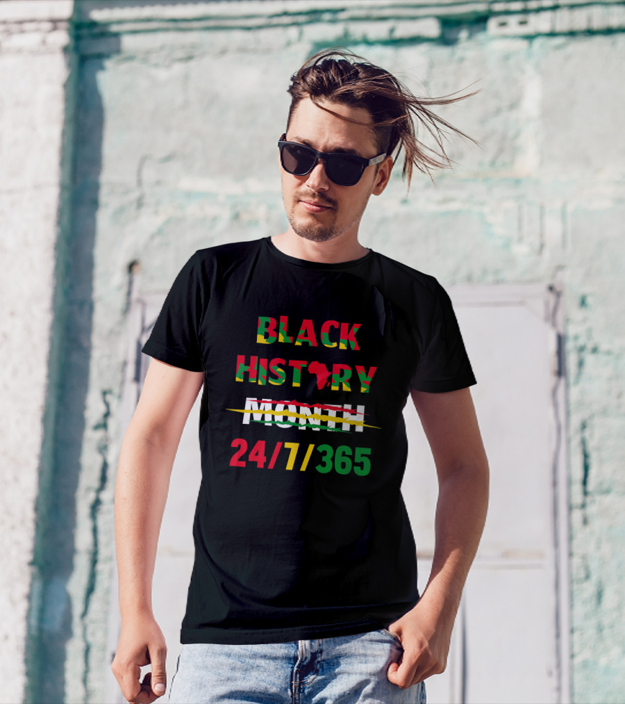 Black History 24 7 365 African Map Flag Colors T-Shirt