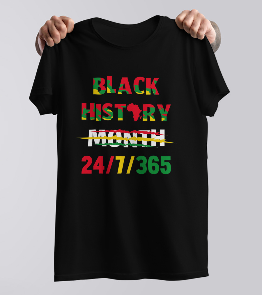 Black History 24 7 365 African Map Flag Colors T-Shirt