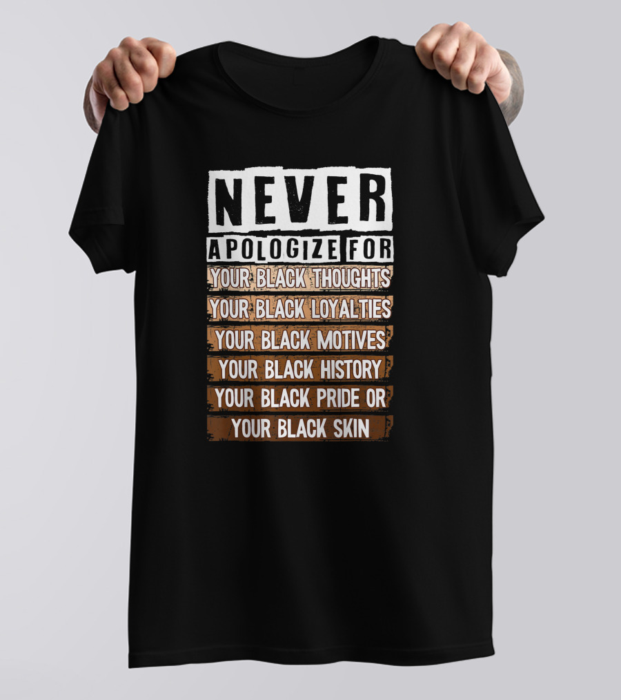 Never Apologize For Your Black Thoughts Loyalties Motives History Pride Skin BLM Melanin Afro T-Shirt