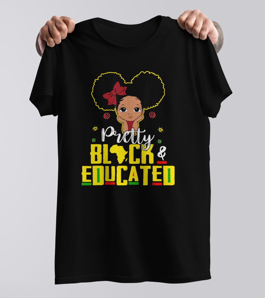 Pretty Black And Educated African Queen Girl With Afro And Red Bow T-Shirt