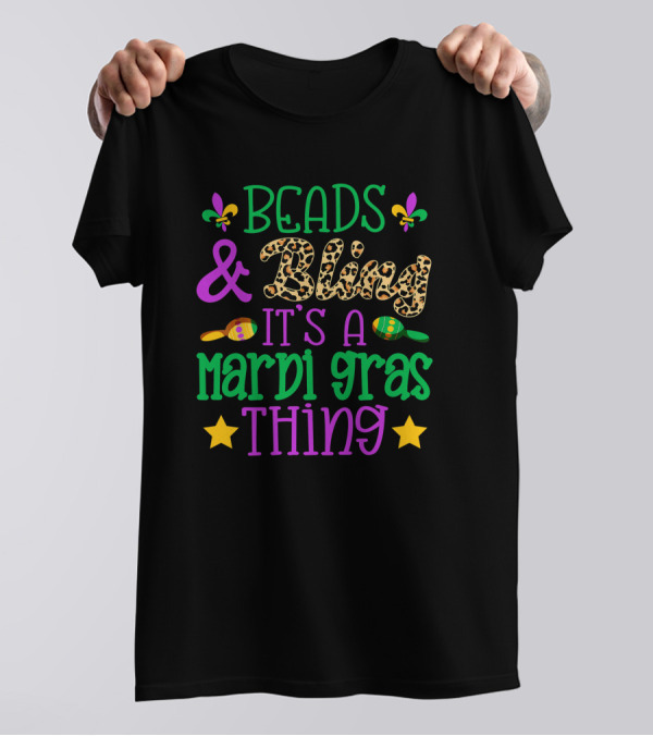 Beads And Bling It's A Mardi Gras Thing Fleur-de-Lis Stars And Maracas T-Shirt