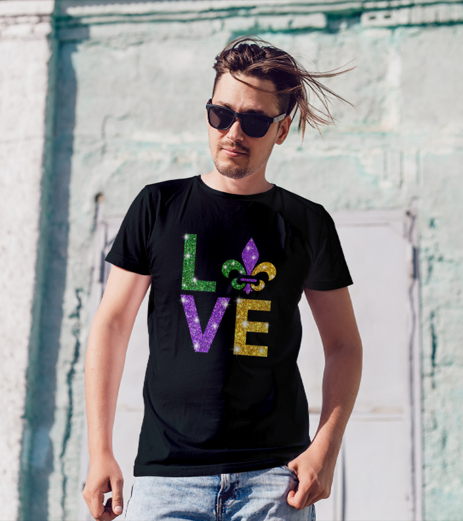I Love Mardi Gras Fleur-de-Lis Glitter Celebration T-Shirt