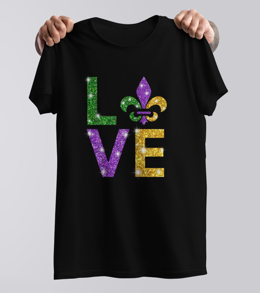 I Love Mardi Gras Fleur-de-Lis Glitter Celebration T-Shirt