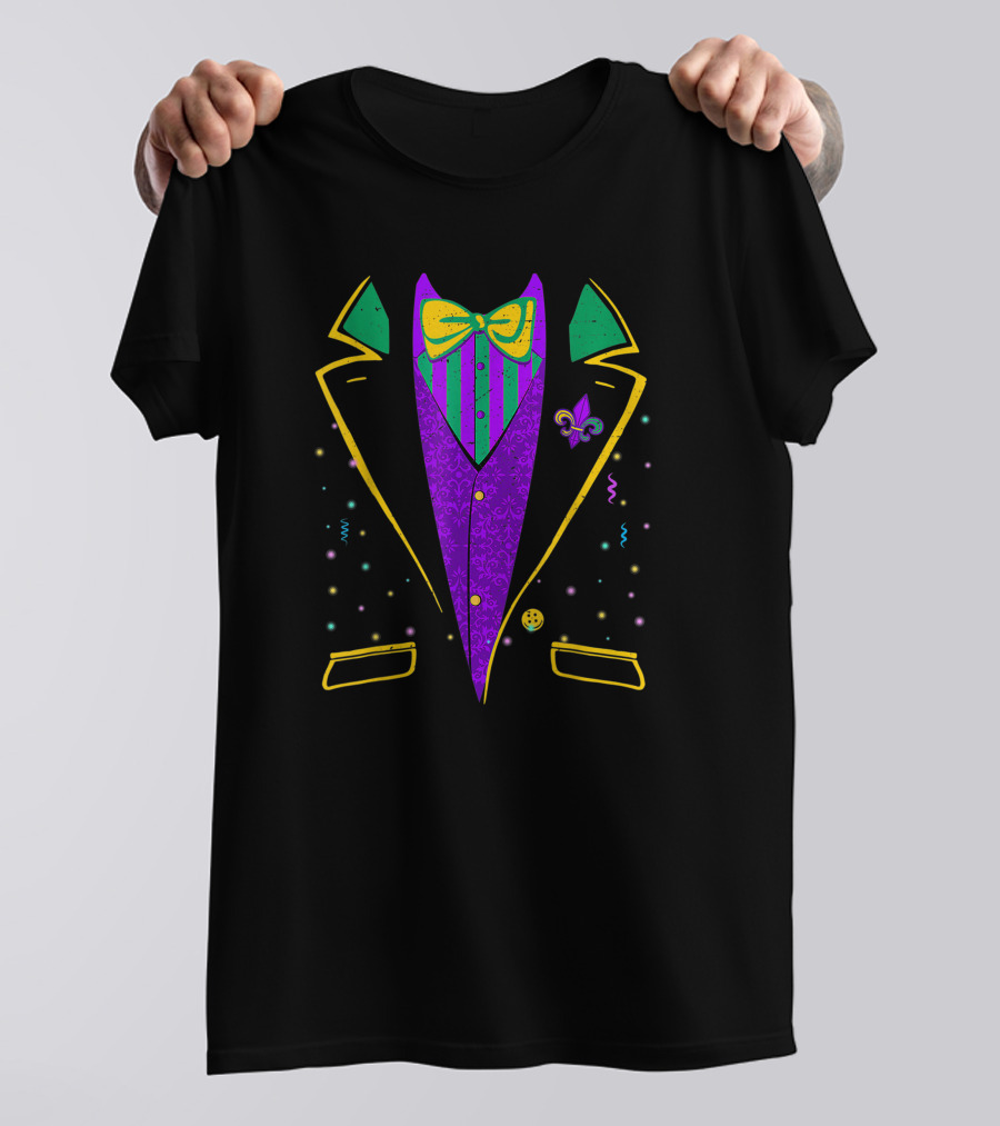Mardi Gras Tuxedo Costume Funny Carnival Parade Design Fleur-de-Lis Bow Tie T-Shirt