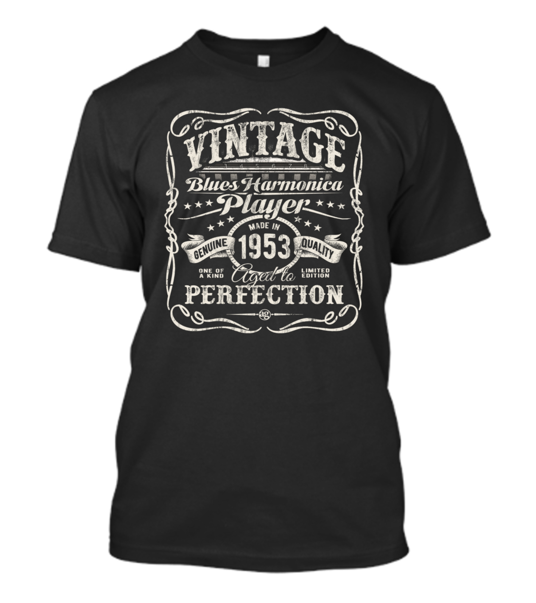 Vintage Blues Harmonica Player Made In 1953 Aged To Perfection Genuine Quality One Of A Kind T-Shirt