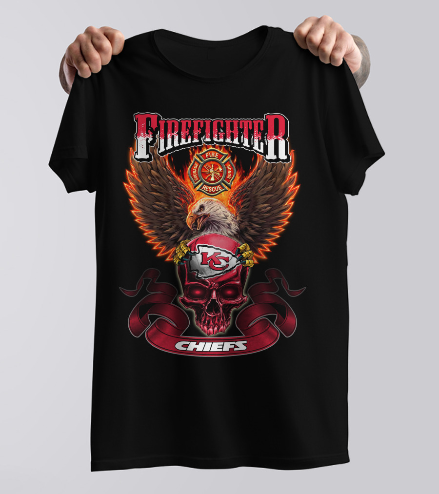 Firefighter Fire Rescue Kansas City Chiefs Chiefs Eagle Skull T-Shirt