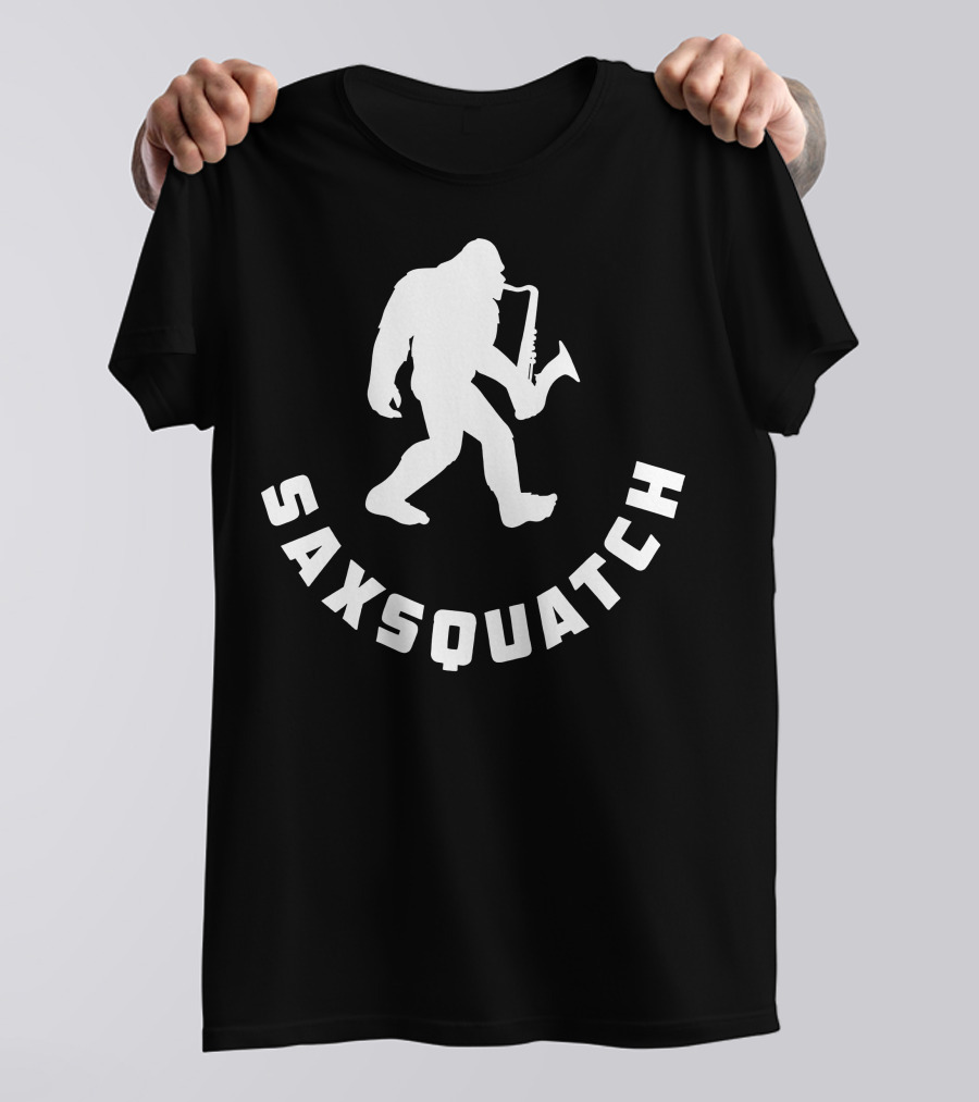 Saxsquatch Saxophone Playing Bigfoot Walking T-Shirt