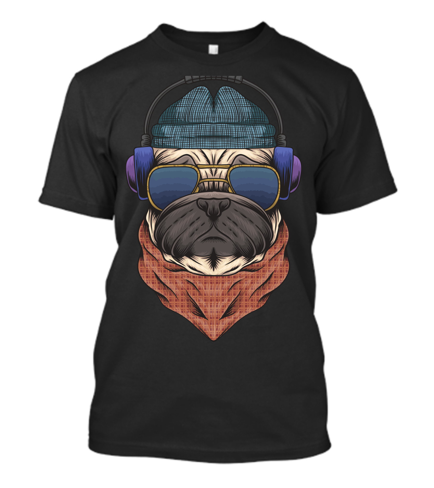 Bulldog Hipster Headphones Bandana Sunglasses Beanie T-Shirt