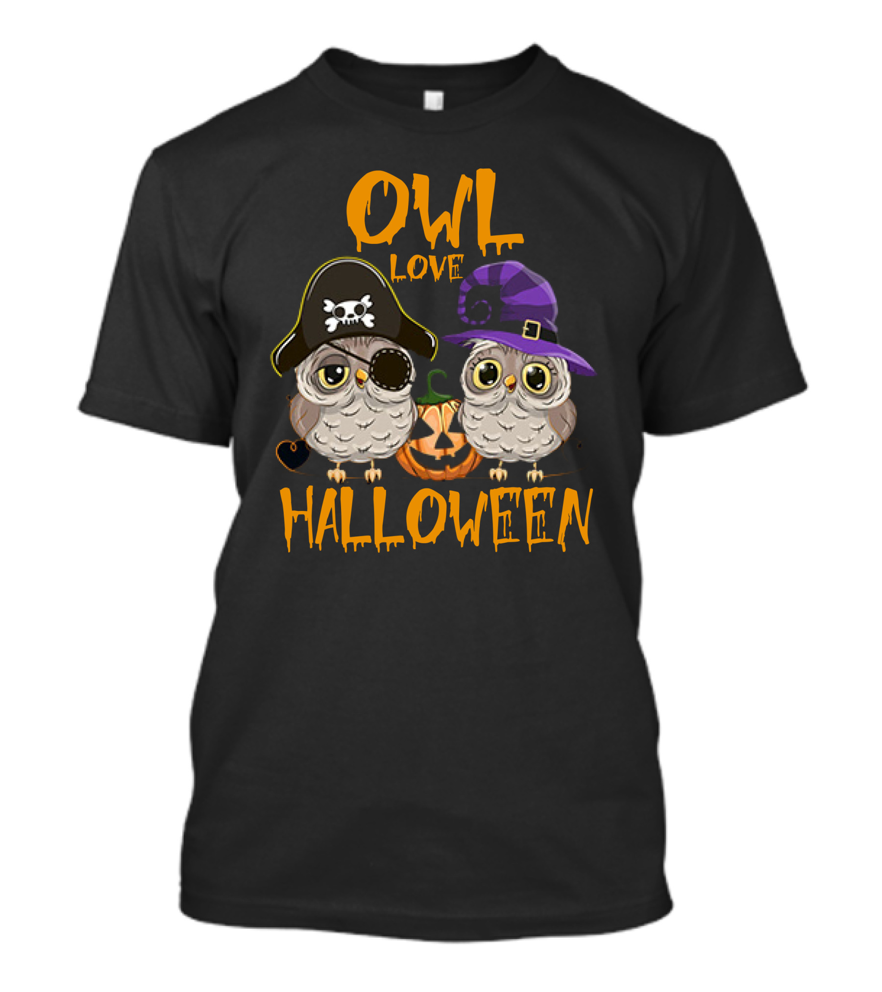 Owl Love Halloween Pirate And Witch Owls Pumpkin T-Shirt