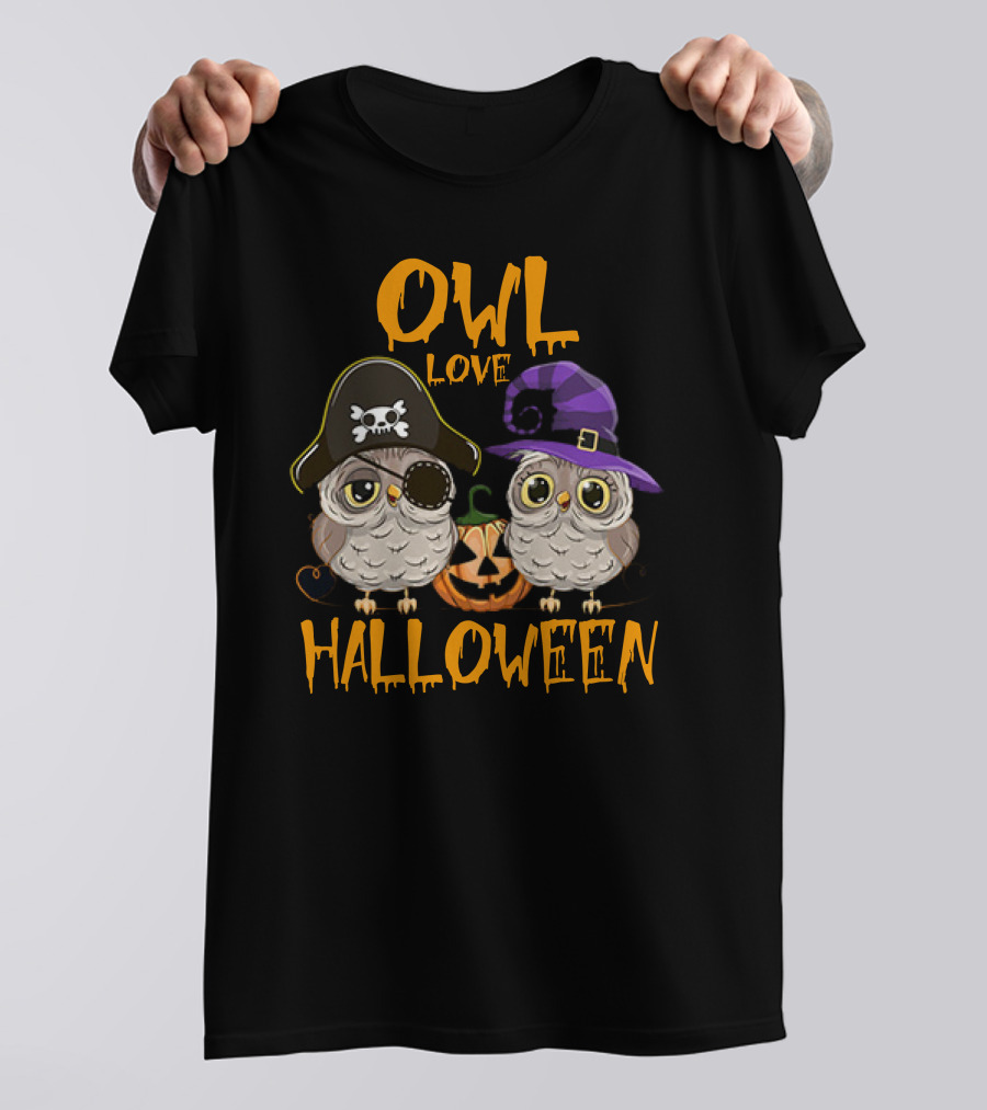 Owl Love Halloween Pirate And Witch Owls Pumpkin T-Shirt