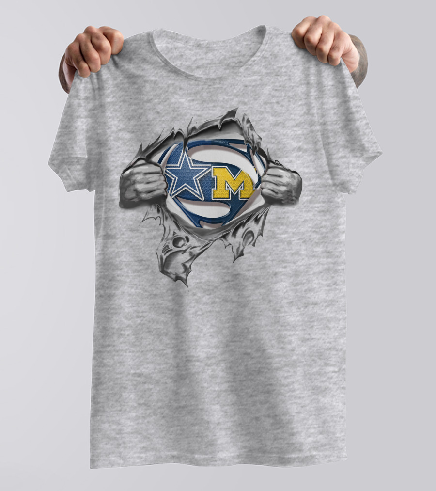 Cowboys Michigan Wolverines Superman Logo Fusion T-Shirt