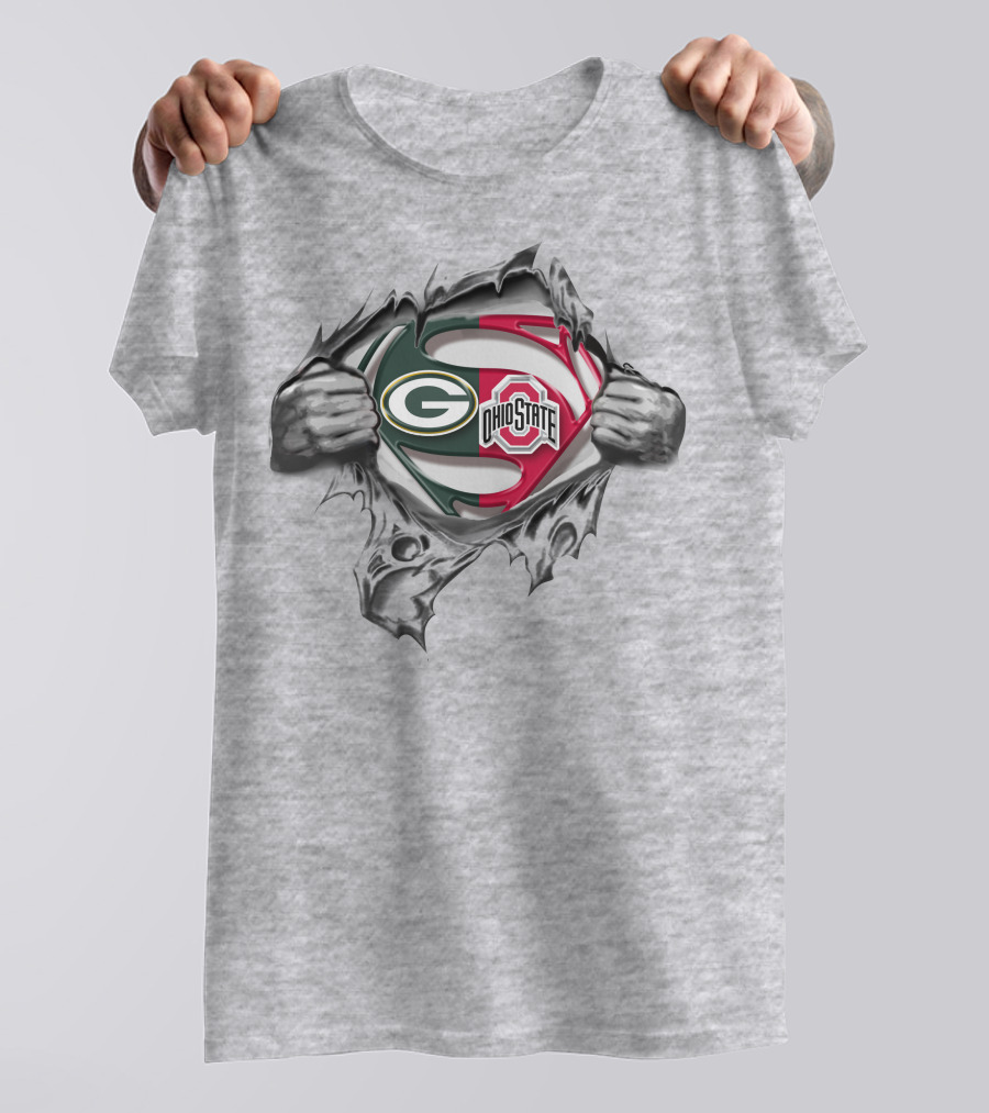 Green Bay Packers Ohio State Buckeyes Superman Logo Crossover T-Shirt