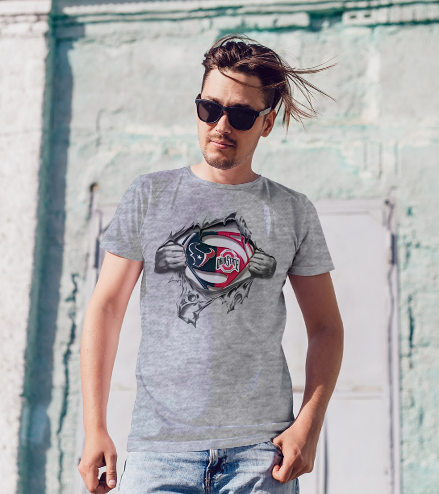 Houston Texans Ohio State Buckeyes Superman Logo Rip T-Shirt
