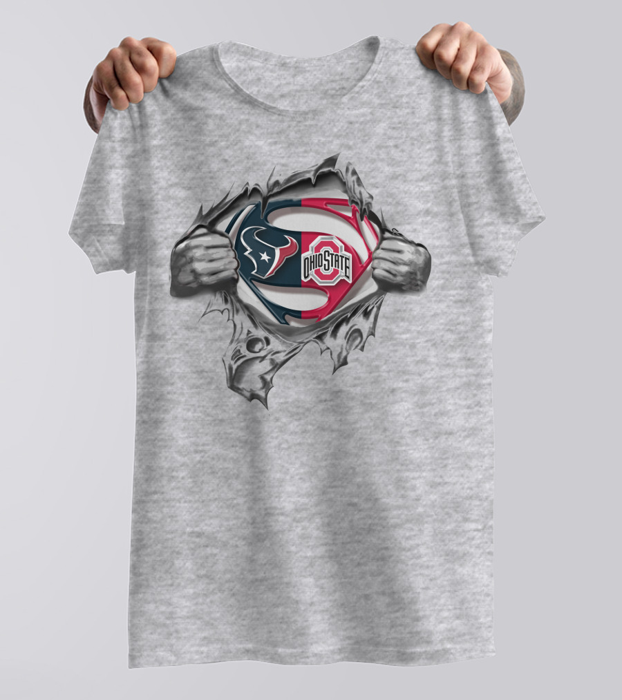 Houston Texans Ohio State Buckeyes Superman Logo Rip T-Shirt
