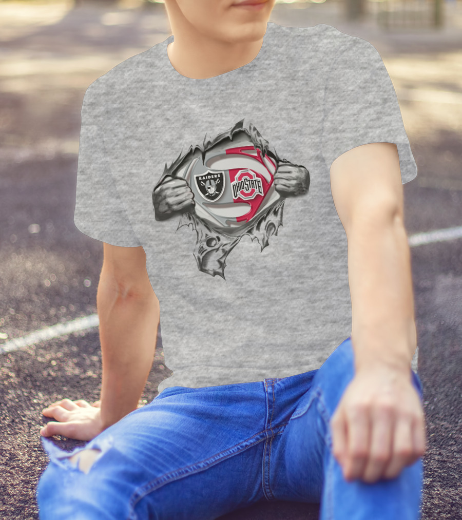 Oakland Raiders Ohio State Buckeyes Super Man Logo Crossover T-Shirt