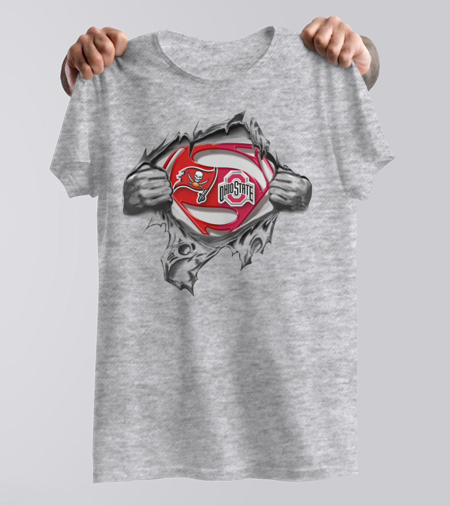 Tampa Bay Buccaneers Ohio State Buckeyes Superman Logo Crossover T-Shirt