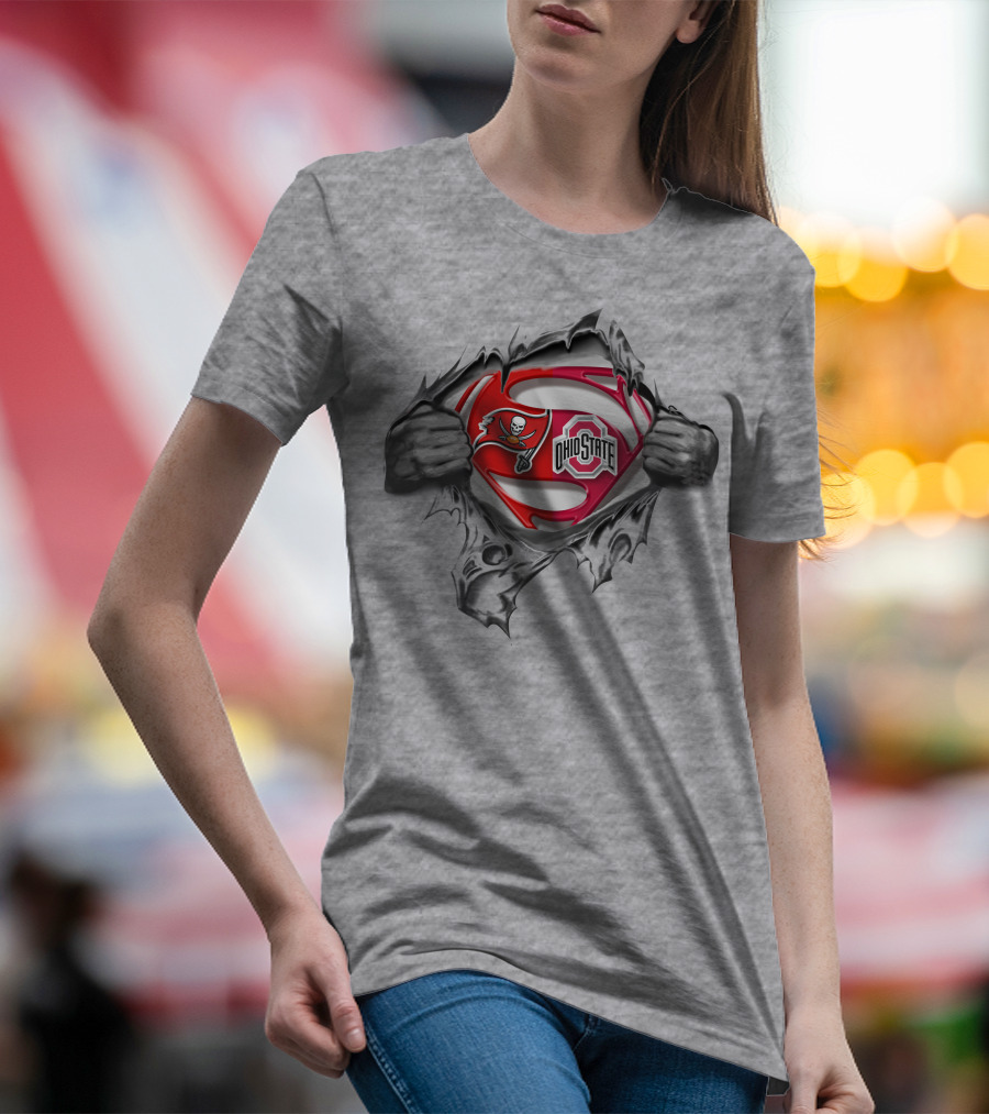 Tampa Bay Buccaneers Ohio State Buckeyes Superman Logo Crossover T-Shirt