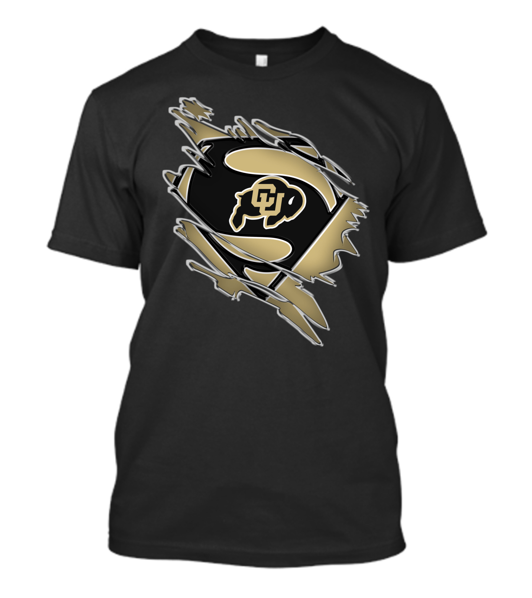 Colorado Buffaloes Superman Logo Inside Rip Effect T-Shirt