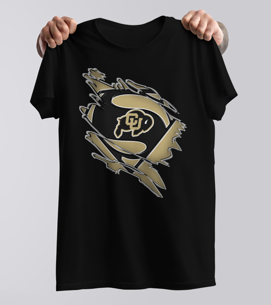 Colorado Buffaloes Superman Logo Inside Rip Effect T-Shirt