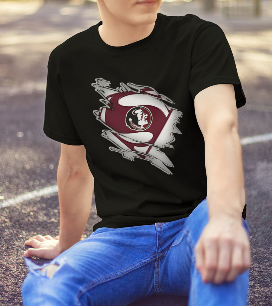Florida State Seminoles Superman Logo Icon With Torn Suit Effect T-Shirt