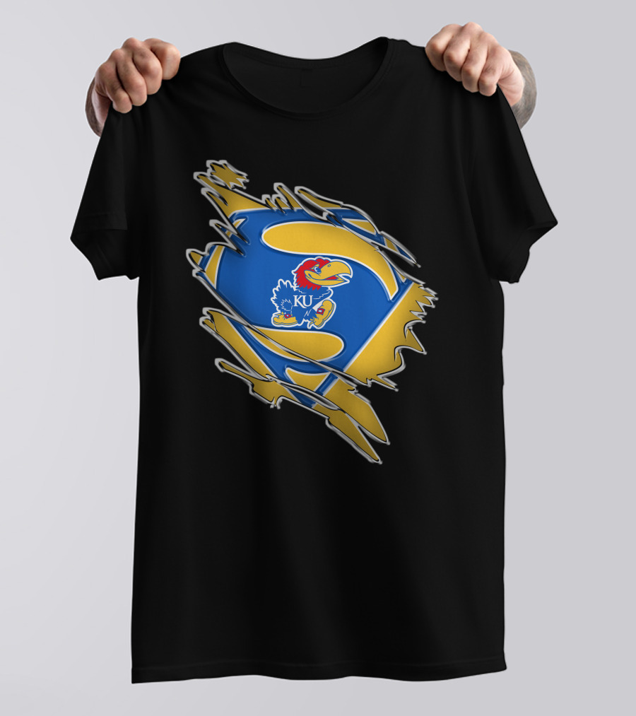 Kansas Jayhawks Super Man Logo KU Jayhawk Crest T-Shirt