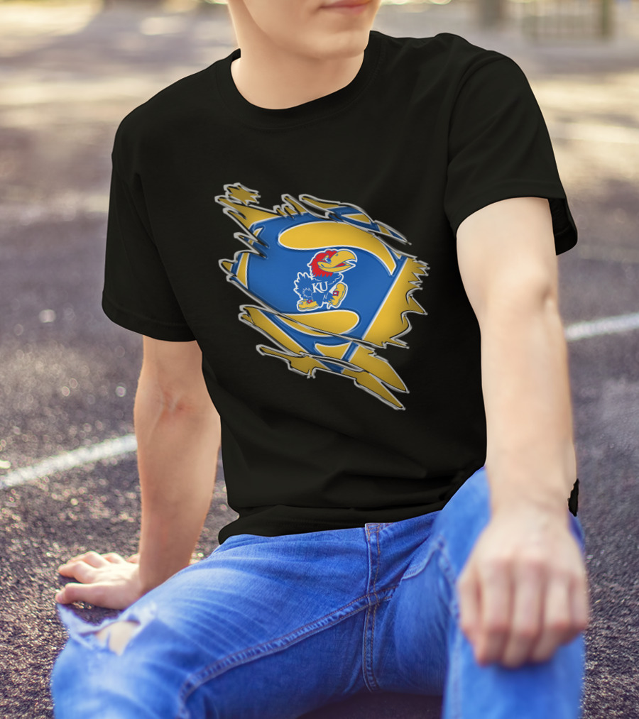 Kansas Jayhawks Super Man Logo KU Jayhawk Crest T-Shirt