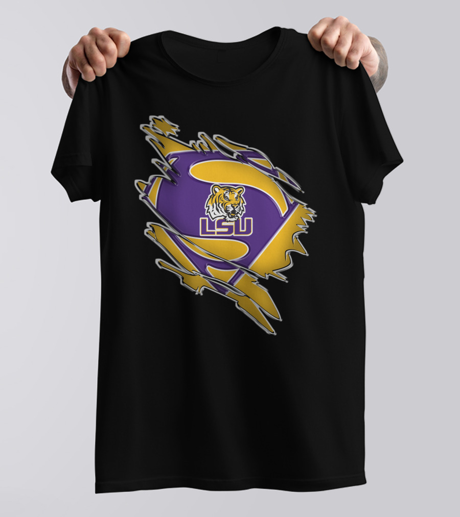 LSU Tigers Superman Logo Rip T-Shirt