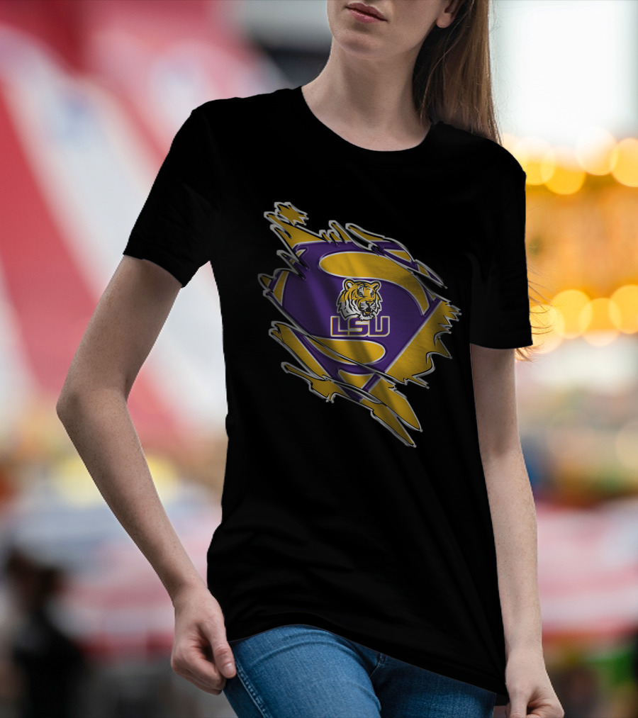 LSU Tigers Superman Logo Rip T-Shirt