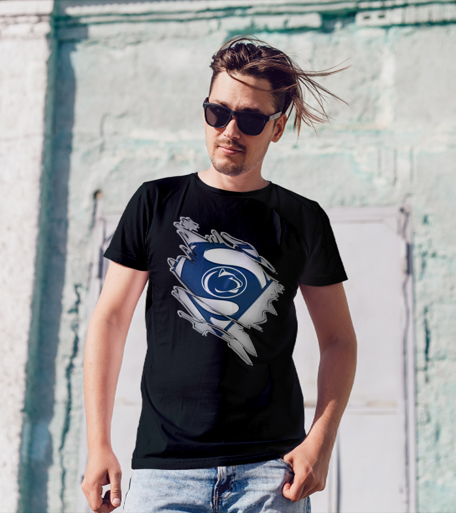 Penn State Nittany Lions Superman Logo Blue And White Shield T-Shirt