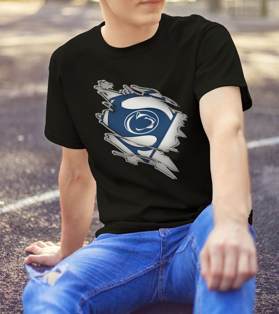 Penn State Nittany Lions Superman Logo Blue And White Shield T-Shirt