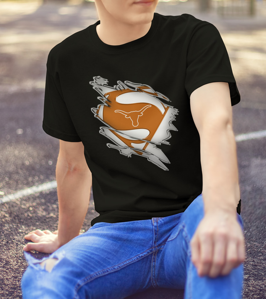 Texas Longhorns Superman Logo Rip T-Shirt