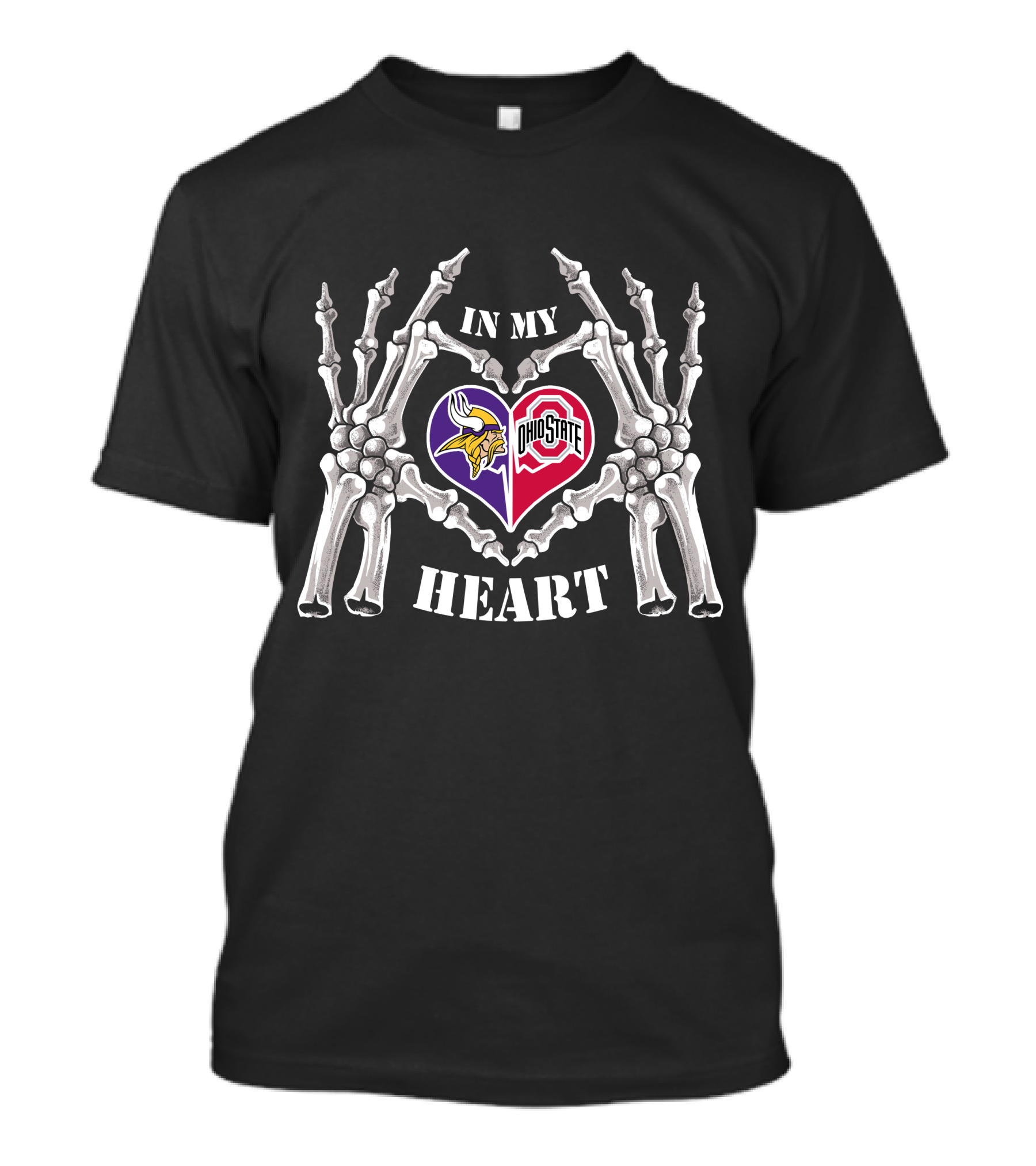 In My Heart Minnesota Vikings Ohio State Buckeyes Skeleton Hands Heart T-Shirt
