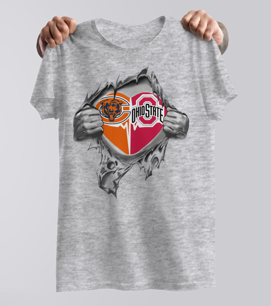 Chicago Bears Ohio State Buckeyes Logo Fusion With Torn T-Shirt
