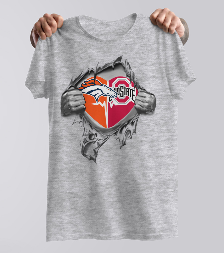 Denver Broncos Ohio State Buckeyes Logo Heart Tear Effect T-Shirt