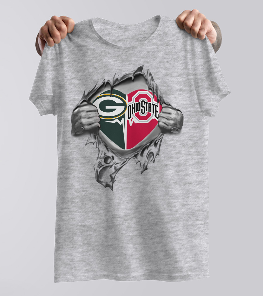 Green Bay Packers And Ohio State Buckeyes Logo Fusion T-Shirt
