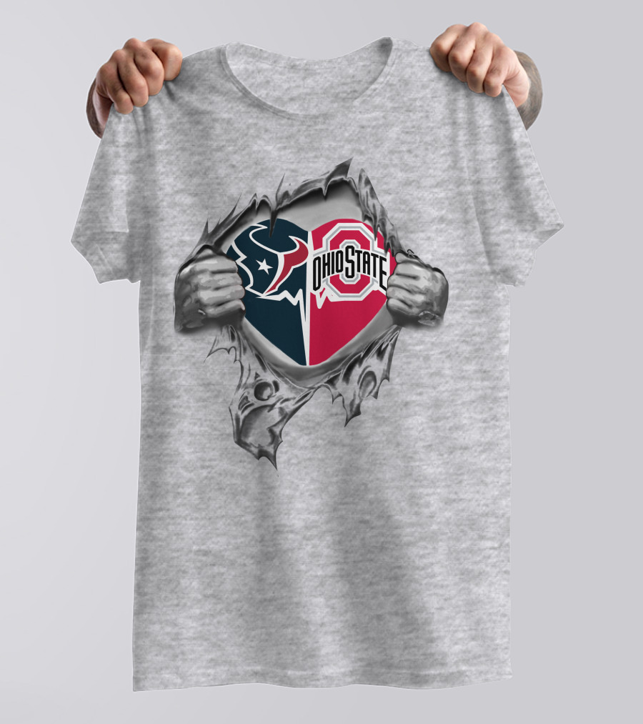 Houston Texans Ohio State Buckeyes Dual Logos Tearing T-Shirt