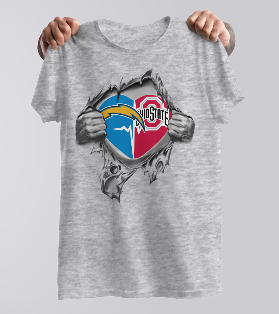 Los Angeles Chargers Ohio State Buckeyes Logo Fusion Ripped Fabric T-Shirt