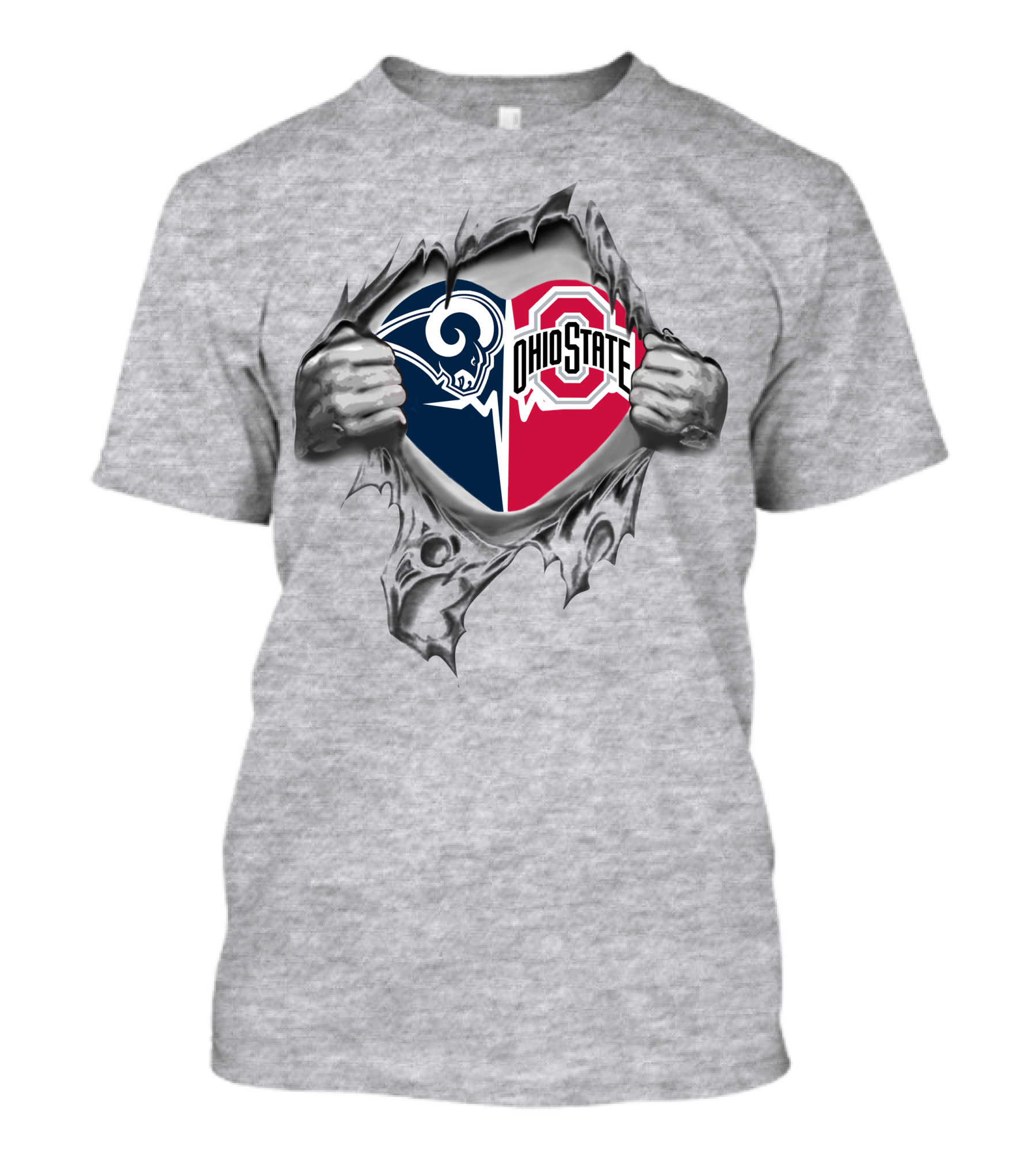 Los Angeles Rams Ohio State Buckeyes Heart Tear Underneath Football Fan Unity T-Shirt