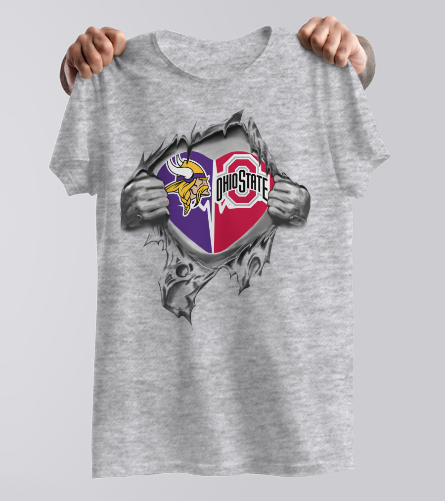 Minnesota Vikings Ohio State Buckeyes Heart Tear T-Shirt