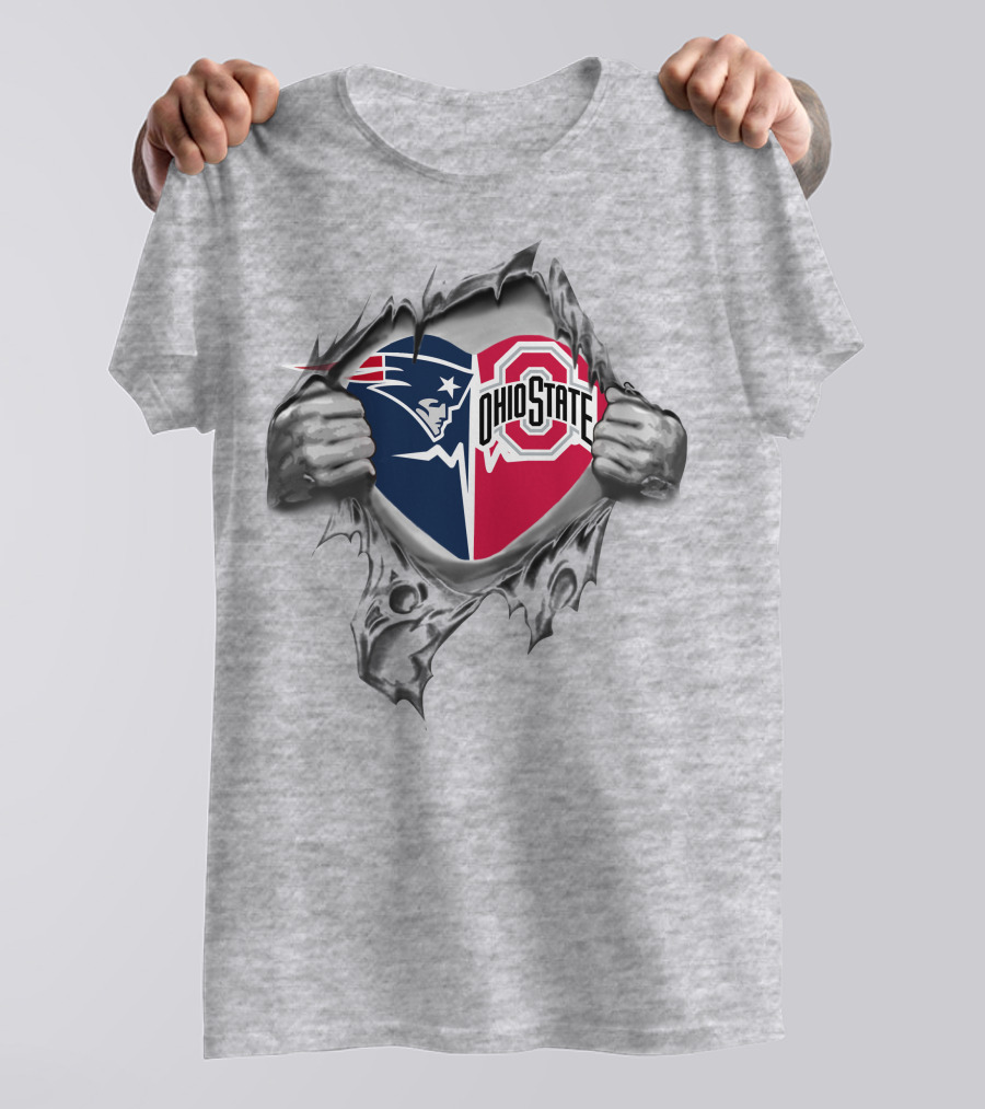 New England Patriots Ohio State Buckeyes Torn Heart Logo Fusion T-Shirt