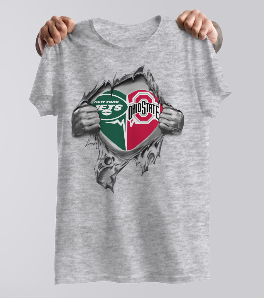 New York Jets Ohio State Buckeyes Emblem Inside Ripped Exterior T-Shirt