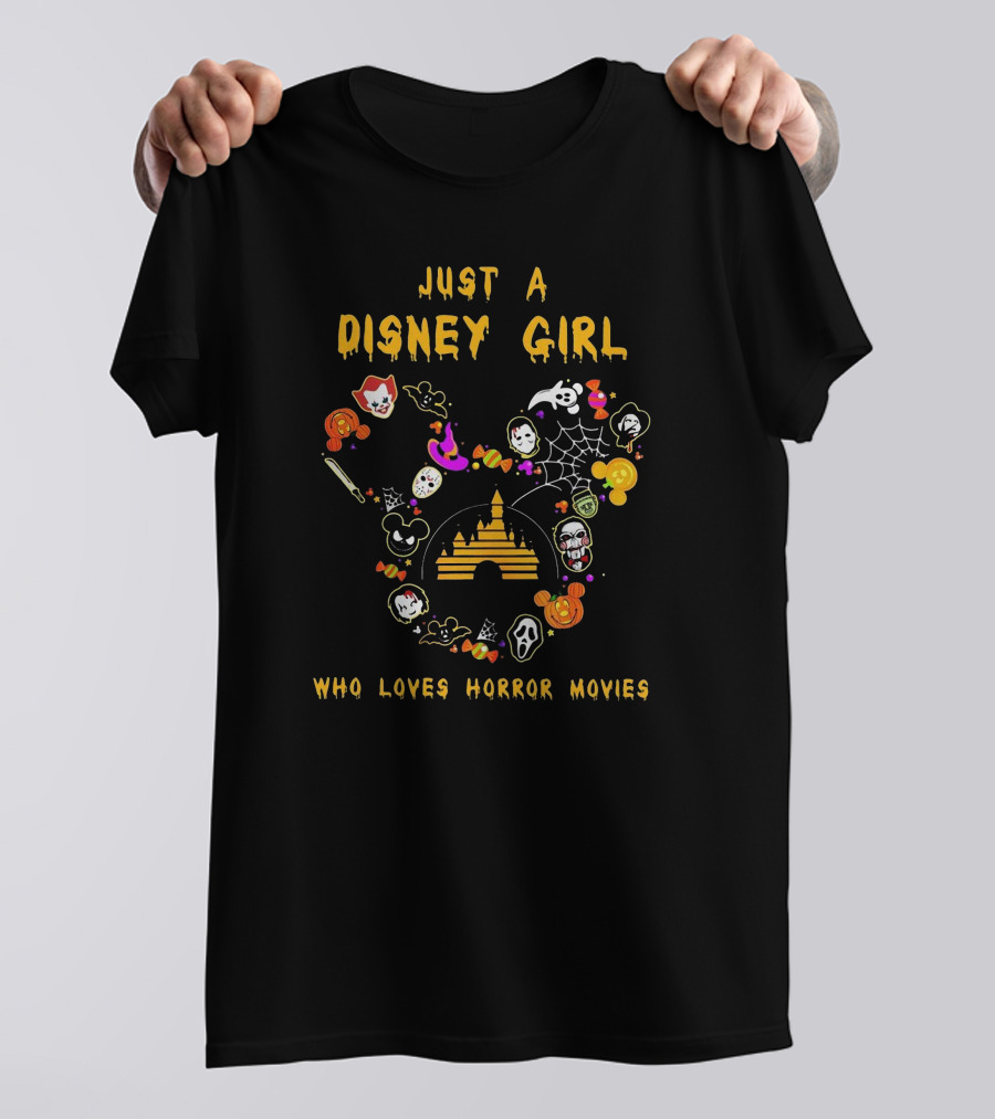 Just A Disney Girl With Icons Who Loves Horror Movies T-Shirt
